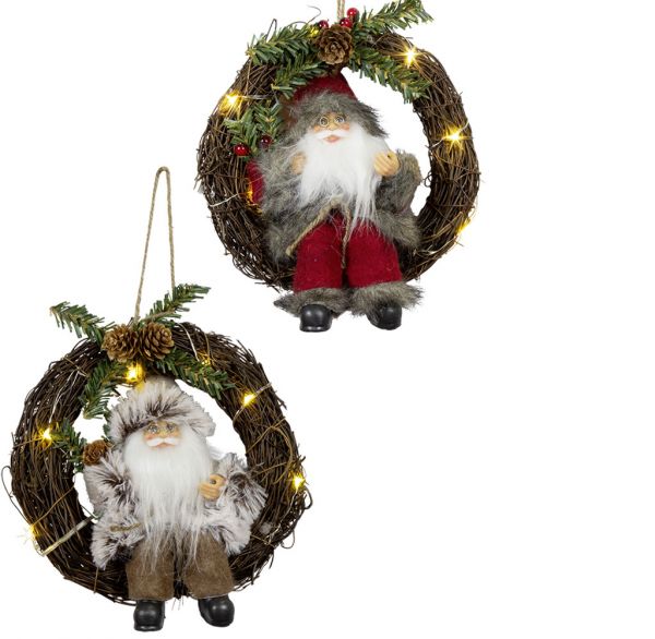 Weihnachtsmann 18cm im Kranz mit LED